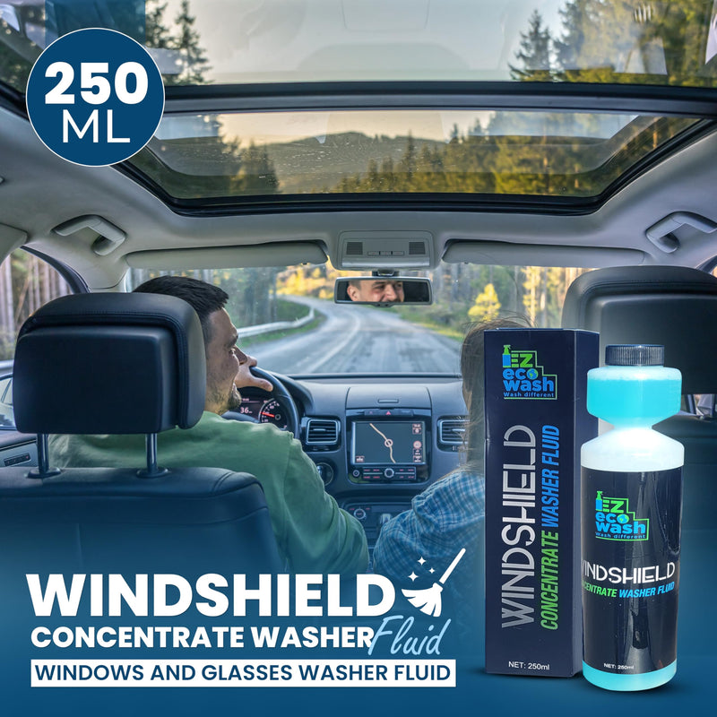 Windshield washer fluid concentrate - 1:200 High-strength formula (250ml) with built-in pump - Removes dirt, bugs, and oil - safe for all surfaces, Ammonia-free