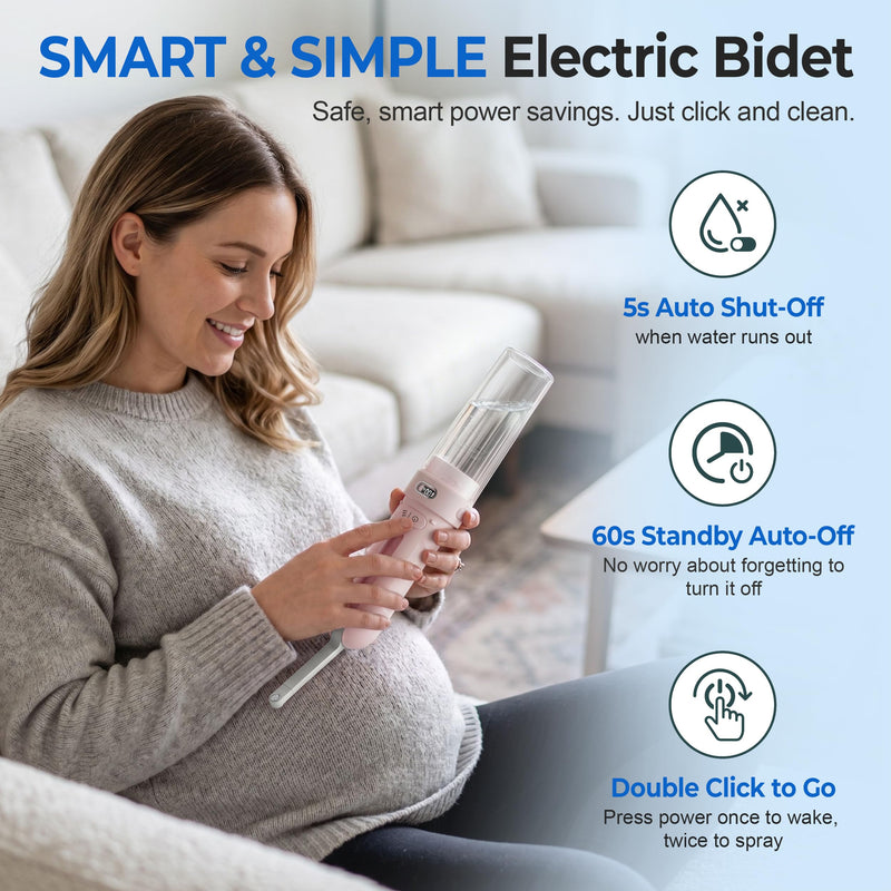 Portable Bidet for Travel | Bathroom - Rechargeable Electric Bidet Sprayer with 3 Pressure | Waterproof for Ultimate Personal Hygiene Cleaning at Home Office and Camping Pink