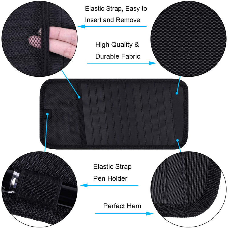 Car CD Case Holder, Wisdompro Vehicle Sun Visor Organizer for Cars with 12 DVD Storage Sleeves, 1 Mesh Pocket, 1 Pen Holder and Elastic Strap, Black