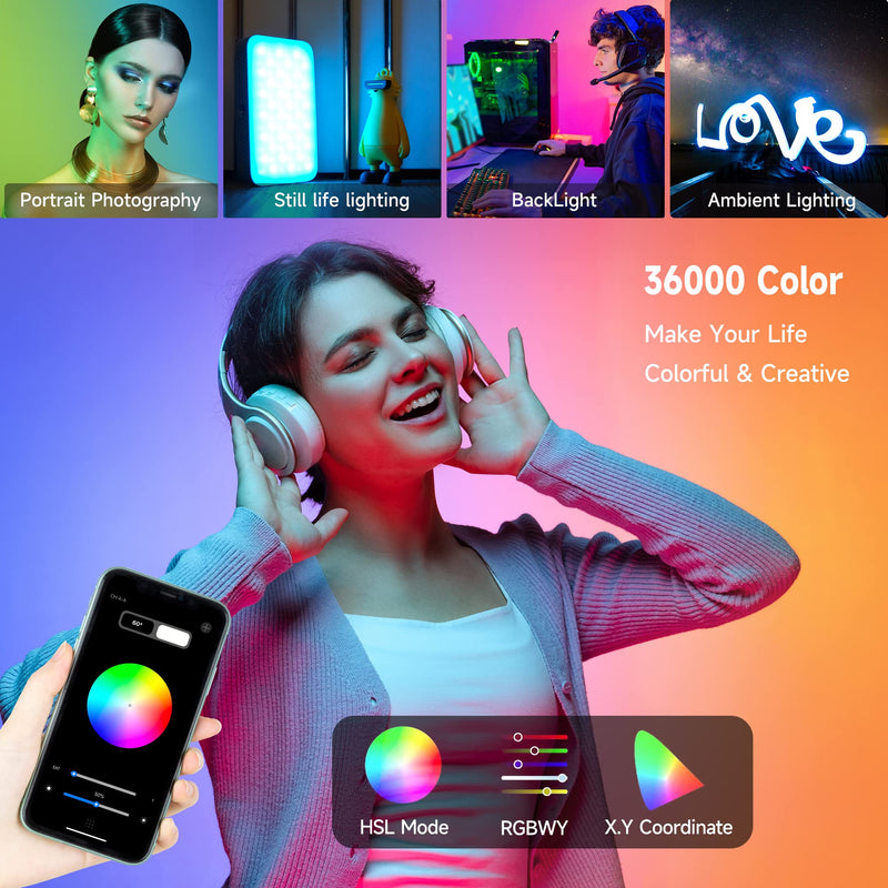 Weeylite CRI 95+ RGB Video Light, App Control LED On Camera Light 360° Full Color Portable Photography Lighting with 26 Scene Modes/2800K-6800K/2000mAh Rechargeable Mini LED Selfie Photo Light S05-Grey