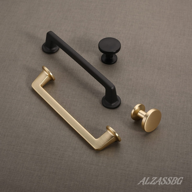 Alzassbg Brushed Brass Round Cabinet Knobs 10 Pack, AL6044BB | 1.1 Inch(30mm) Diameter, Single Hole Knob, Decorative Hardware Pulls, for Cabinets and Drawers