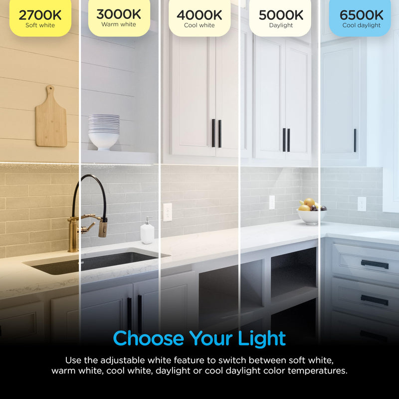Enbrighten Recessed Surface LED Puck Lights, 3 Pucks, Under Cabinet Lighting, 690 Lumens, Five White Settings from (2700K-6500K), Linkable, Under Counter Lighting, Kitchen, Counter, Indoor, 81812-T1