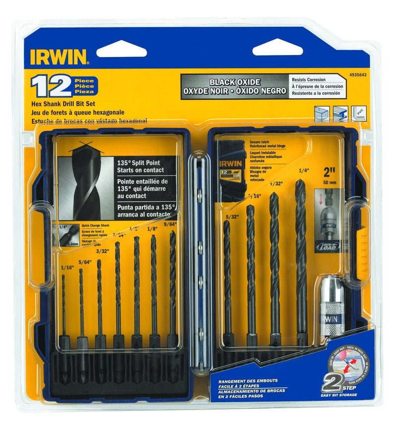 IRWIN Tools Black Oxide Hex Shank Drill Bit, 5/64-Inch (4935643) 12pc Set