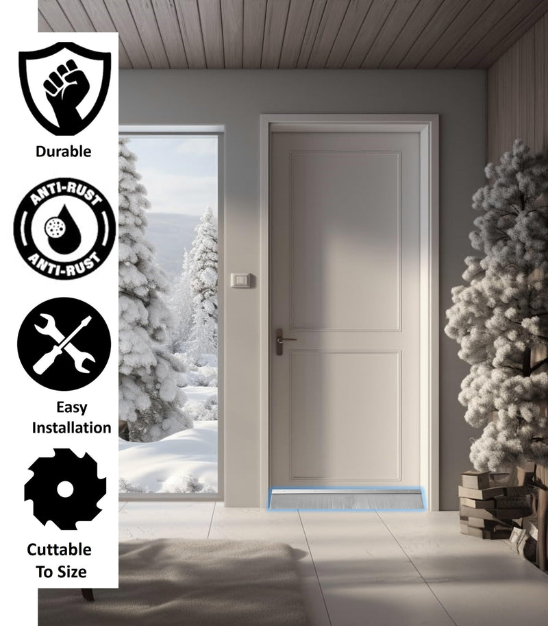 Trademark Hardware Door Sweep Brush - Silver Aluminum - 3" x 56 Inches - TH30090C 56 Inches Long Aluminum (Silver)