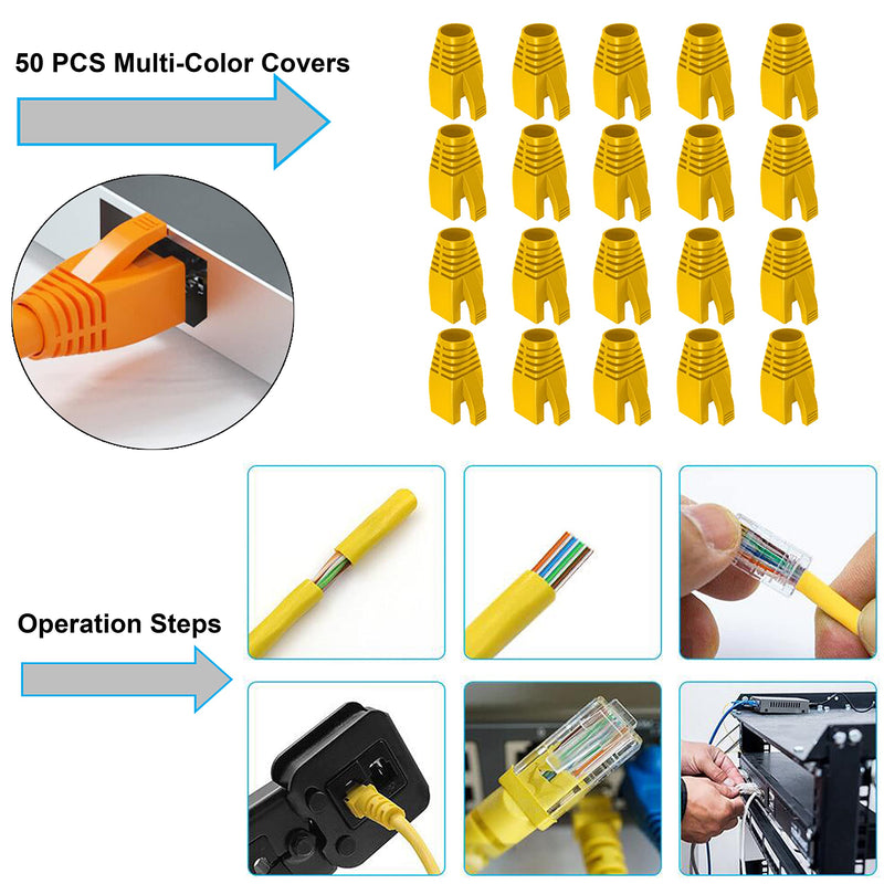 LEATBUY CAT6 Crimp Tool Kit for RJ45 CAT5, Professional Network Crimper Wire Connector Stripper Cutter, Computer Maintenance Lan Cable Pliers Tester Repair Punch Down Tool Set(YELLOW) Yellow