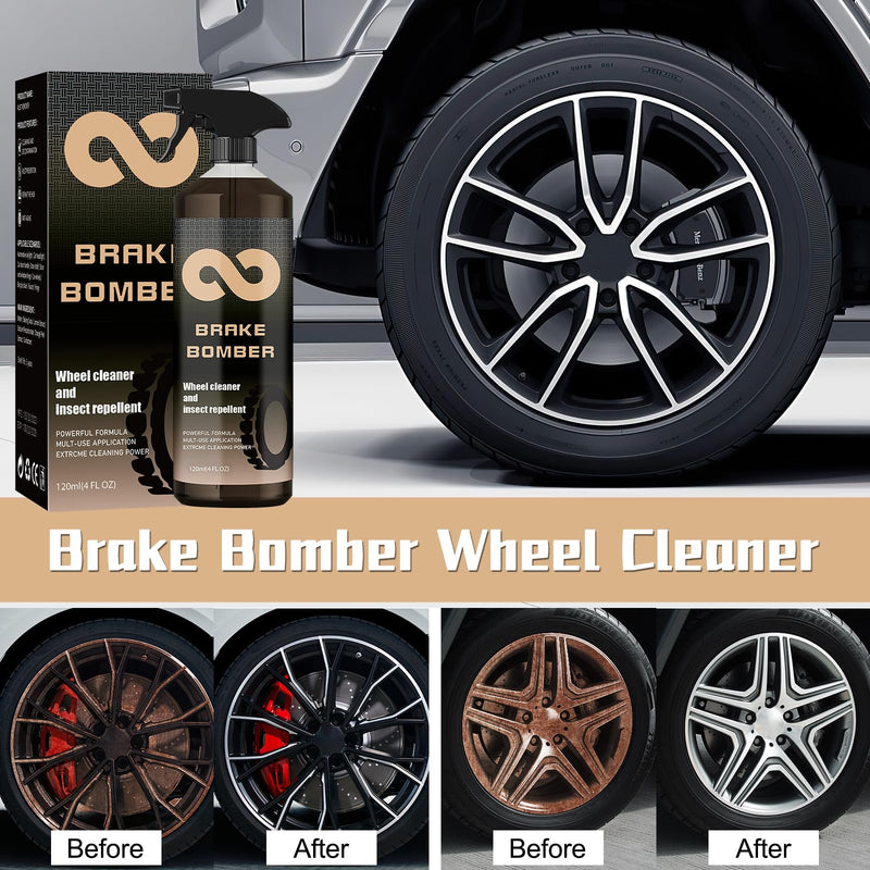 Brake Bomber Wheel Cleaner,Non-Acid Truck & Car Wheel Cleaner,Perfect for Cleaning Wheels and Tires,Rim Cleaner & Brake Dust Remover,Safe on Alloy,Chrome,Painted Wheels 120ML(2PCS Set)