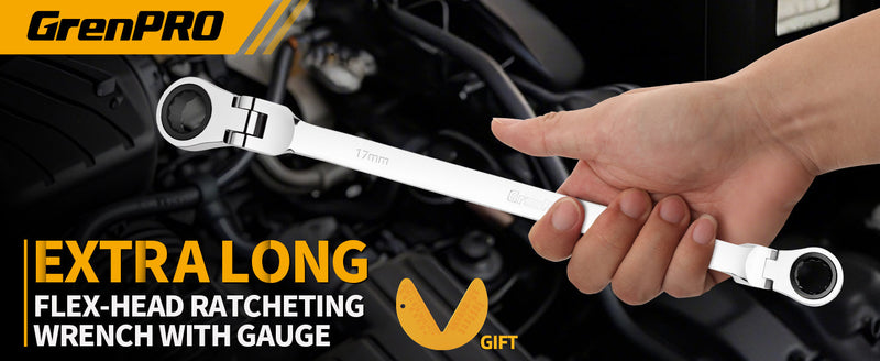 GRENPRO Extra Long Flex-Head Ratcheting Wrench Set, for Confined Spaces