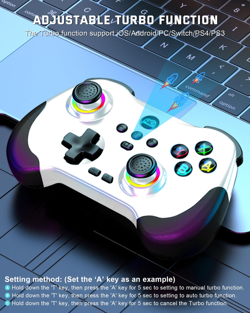 Joso Mobile Gaming Controller for iPad/iPhone/Tablet, Cloud Controller Remote Joystick for iOS/Android, Wireless Switch Controller with Macro Buttons/Hall-Rocker/Hall-Trigger - White