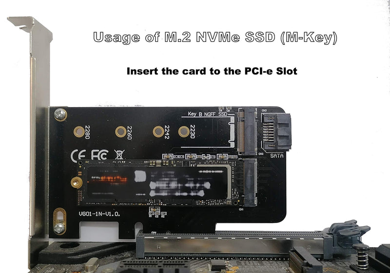 Valuegist Dual M.2 PCIE Adapter for SATA or PCIE NVMe SSD, M.2 SSD NVME (m Key) and SATA (b Key) 2280 2260 2242 2230 to PCI-e 3.0 x 4 Host Controller Expansion Card (MKeyBkey) MKeyBkey