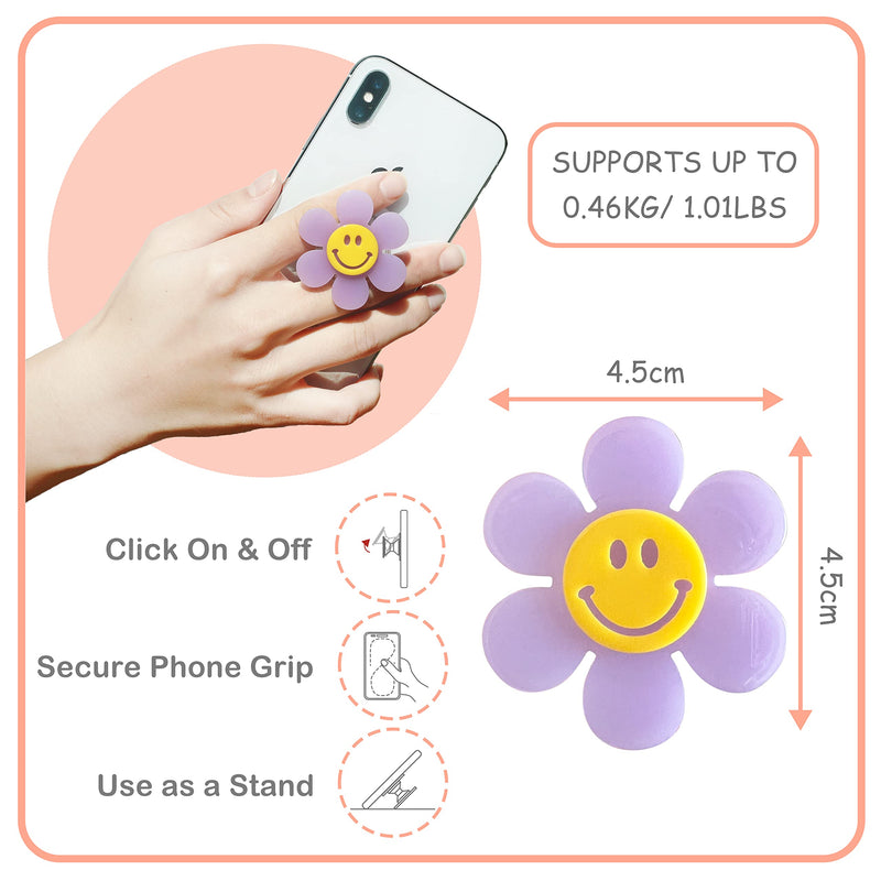 Cheerful Smiley Flower Phone Grip - Bright, Expandable, Collapsible - Comfortable Touch, Secure Grip (White) White