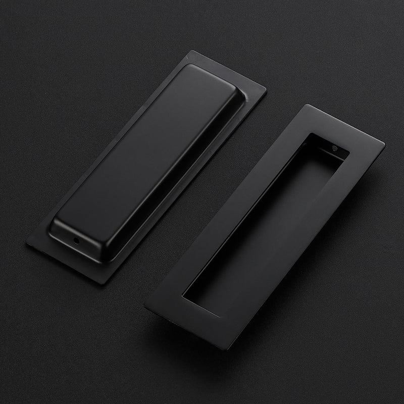 JOY DECOR 8 Pack Pocket Door Handles, 5.9" Rectangular Recessed Pulls for Sliding Closet and Barn Doors, Black Flush Finger Pulls 5.9 inches Black Rectangular