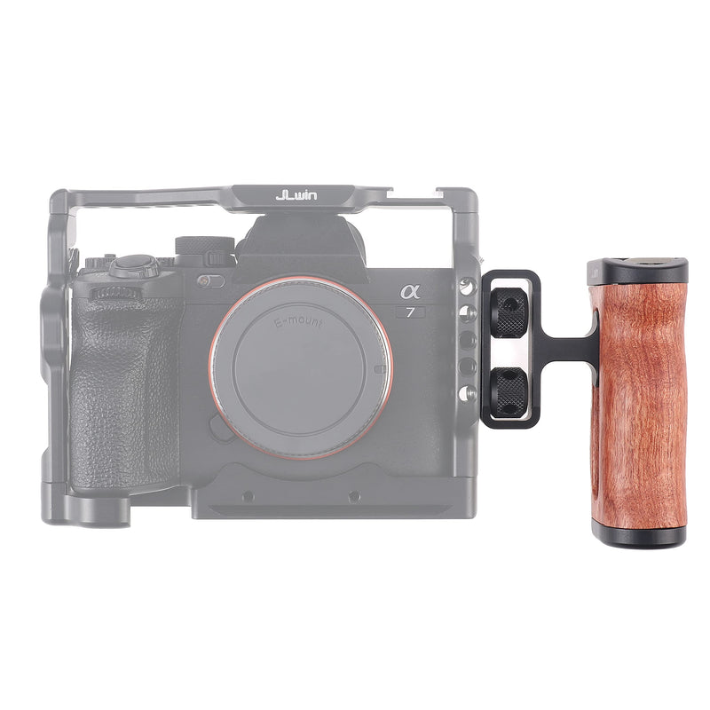 Hersmay Mini Side Wooden Handle Grip with ARRI-Style Mount Screw & Cold Shoe Mount 1/4 &3/8 Inch Screw for DSLR/Vlog Camera Cage