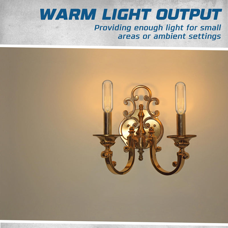 Mini T6 Tubular Incandescent Light Bulb (24-Pack) 25W Bulbs, Clear Glass, Dimmable Warm White 2700K 180 Lumens E12 Candelabra Base 2.5 Inch Short Decorative Accent Bulb 24