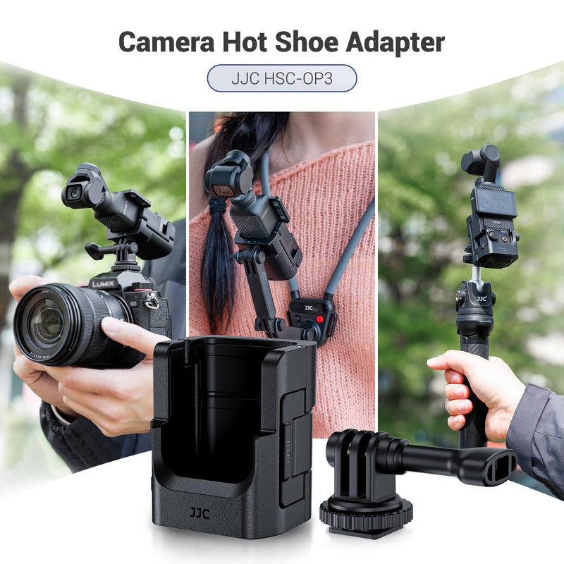 JJC 3-in-1 Expansion Adapter for DJI Osmo Pocket 3, Pocket3 Tripod Mount & Hot Shoe Camera Extender Converter, 1/4-20 Stick Handle Bracket Accessories, with Action Camera Port & Cold Shoe Holder For DJI Osmo Pocket 3, 3-in-1 Adapter