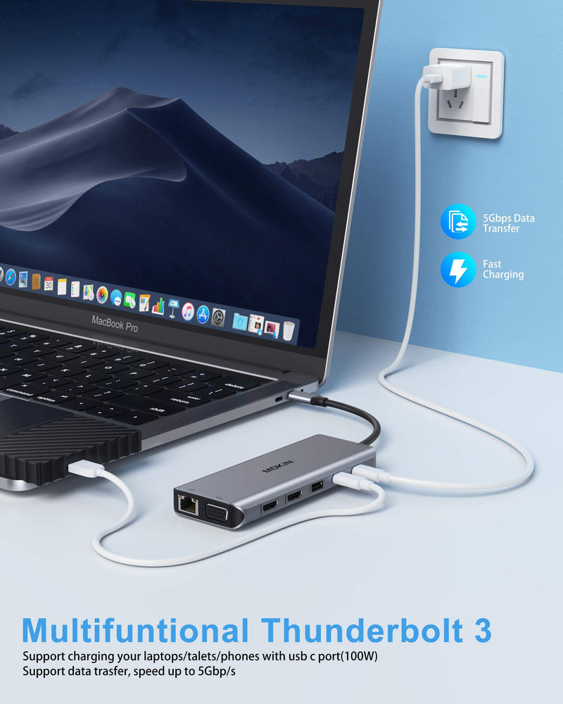 14 in 1 USB-C Docking Station - Dual Monitor Laptop Dock with 2 HDMI, VGA, 5 USB, SD/TF for Dell/Surface/HP/Lenovo Laptops 14 in 1（2 HDMI+VGA）