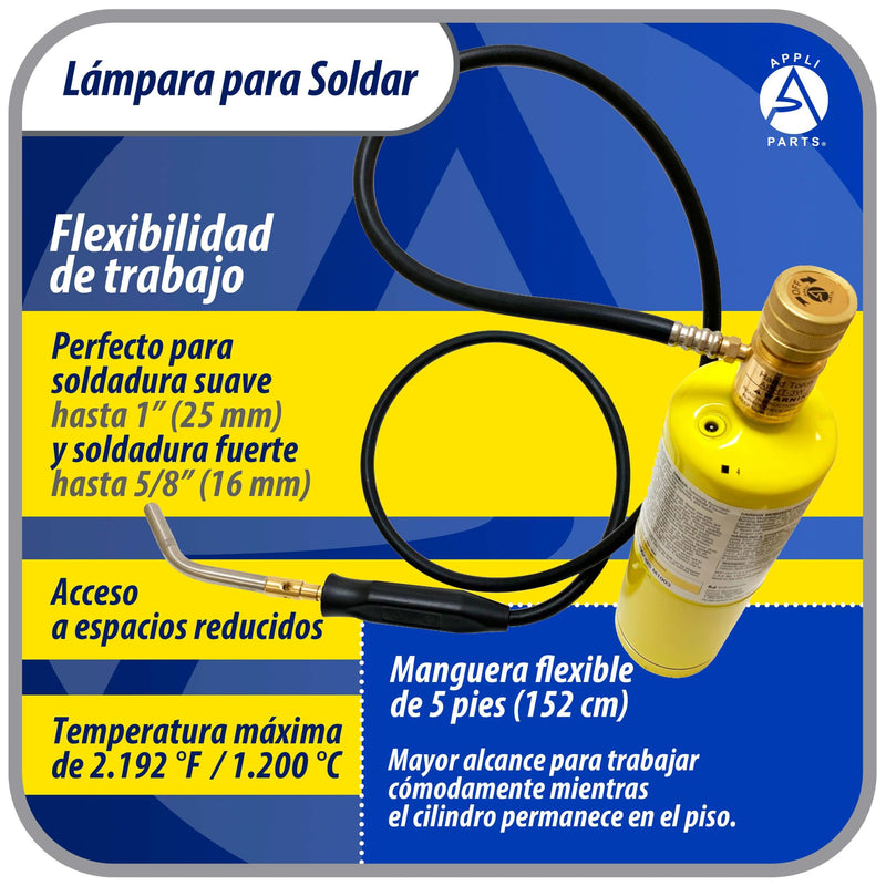 Appli Parts APHT-3W Single Burner Hand Torch with 5 ft Hose and Handle for Soldering Welding and brazing with map or Propane Fuel for HVAC and Plumbing
