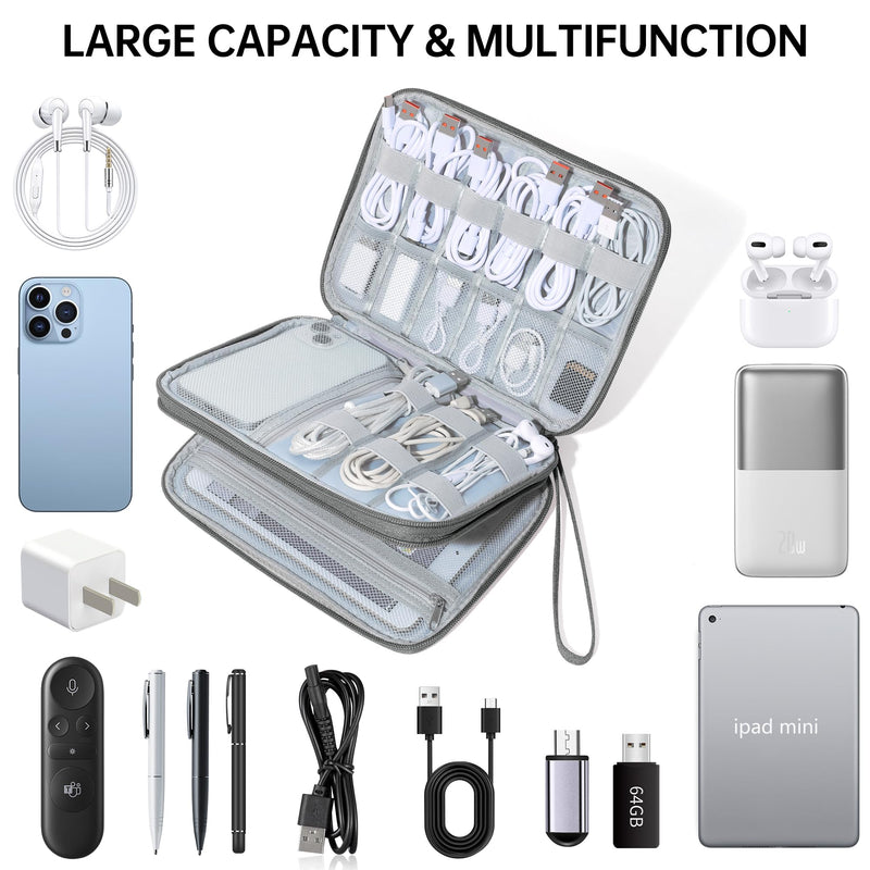 CILLA Electronics Organizer Travel, Travel Cord Organizer Case, Compact Electronics Accessories Bag for Cable, Cord, Charger, Phone Dary Grey