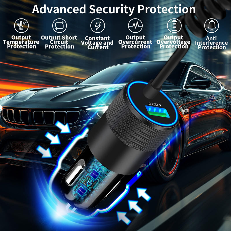 【MFi Certified】iPhone 15 Car Charger Fast Charging, Braveridge 75W USB-C PD&QC Car Power Cigarette Lighter USB Car Charger + 6FT Type-C Coiled Cable for iPhone 15 Pro/15 Pro Max, Galaxy S24/S23, Pixel Platinum Black(75W PD+QC3.0)
