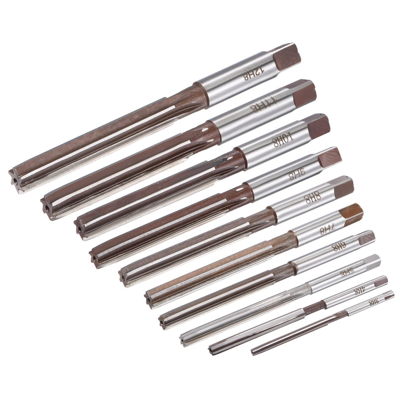 sourcing map Reamer Set 10 Pieces 3/4/5/6/7/8/9/10/11/12 mm, Accuracy H8 | Carbon 6 Groove Cylinder Shank Hand Reamer