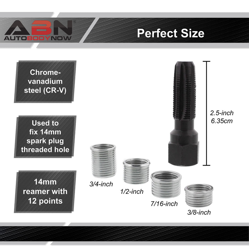 ABN Spark Plug Thread Repair Kit, 14mm Reamer Cylinder Thread Repair Tool & Thread Insert – Spark Plug Rethreader Kit