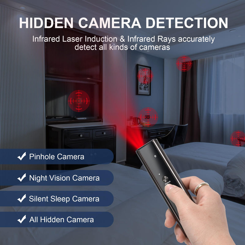 2025 Version Camera Finder Detector-KT-02 Hidden Device Detector with Vibration Sound Alarm & Flashlight, Detecting Spy Camera/GPS Tracker/Bug, Hidden Camera Detectors for Travel, Hotel, Car Light Gold and Black