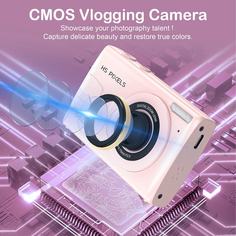 4K Pink Digital Camera Without SD Cards-Point and Shoot Camera with Flash,Easy to Use,Perfect for Beginners,Ideal for Travel,Birthday Gift and Daily Use
