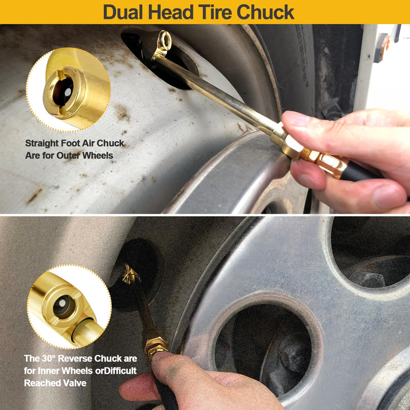 GODESON Air Chuck Set,2pcs Heavy Duty Dual Head Air Chuck,2 pcs Closed Ball Tire Chuck with 1/4" FNPT and 4pcs Standard Male Quick Plug, Tire Air Fill Kit for Tire Inflator Gauge and Air Compressor 10-Piece Set