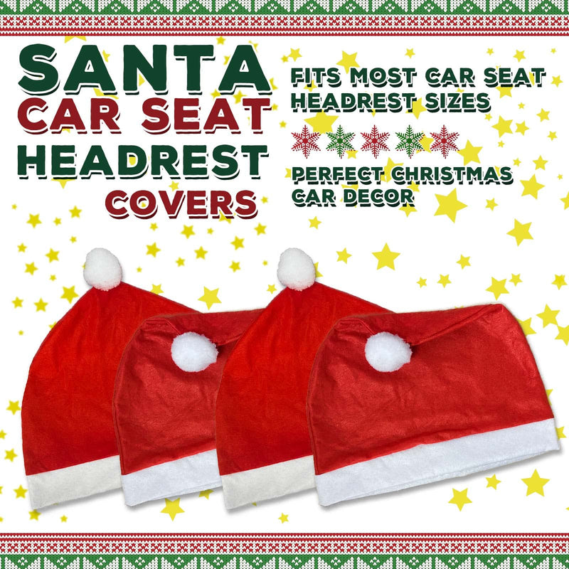 YIXIN 4-Piece Santa Claus hat car seat headrest Cover Cute car Decoration Interior Accessories-car Christmas Decorations-Functional car Decoration, Suitable for Most car headrests (Red-4pcs)