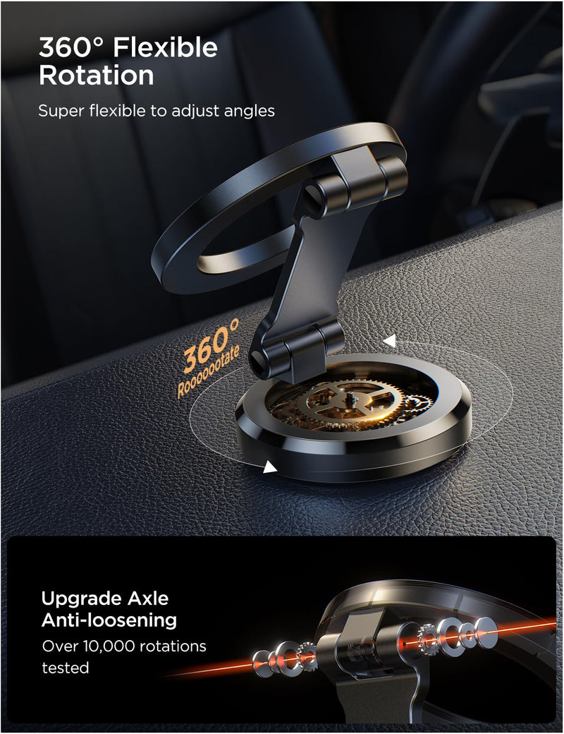 JOYROOM for Magsafe Car Mount,【Folding & 360° Rotation】 All-Metal Magnetic Phone Holder for Car, Strong Magnets iPhone Car Mount Hands Free Phone Holders for Your Car Dash Fits iPhone 15 14 13 Pro Max Black