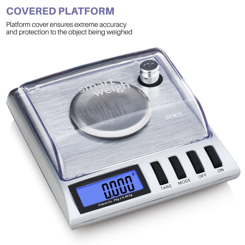 Smart Weigh GEM20-20g x 0.001 Grams, High Precision Digital Milligram Jewelry Scale, Reloading, Jewelry and Gems Scale, Calibration Weights and Tweezers Included