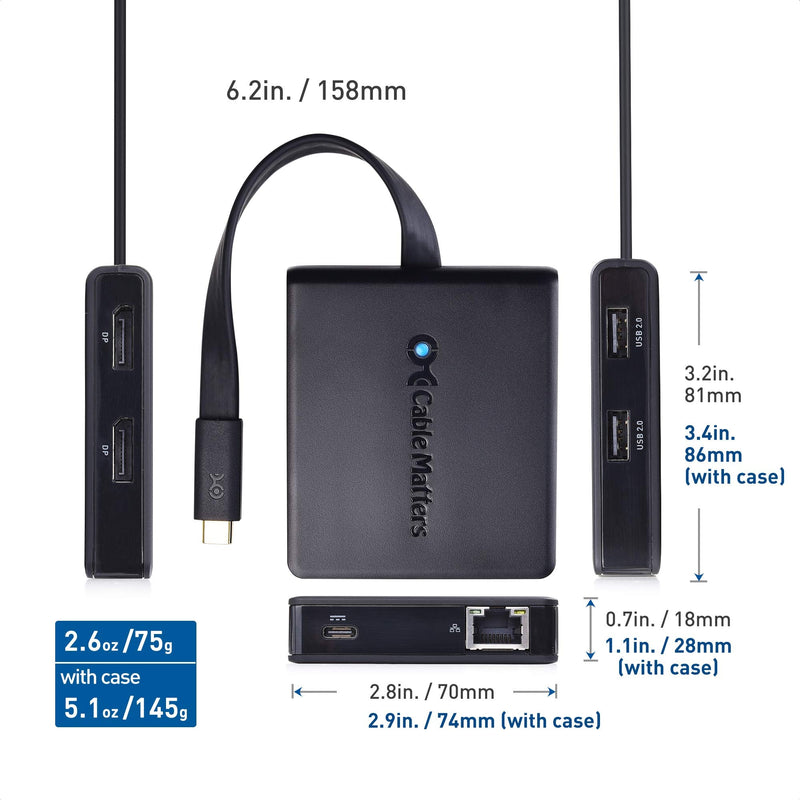 Cable Matters Dual 4K 60Hz Monitor USB C Hub with DisplayPort 1.4 and 100W Charging - macOS is Not Supported - Thunderbolt 3, Thunderbolt 4, USB4 Compatible for Surface Pro, XPS, Windows Only