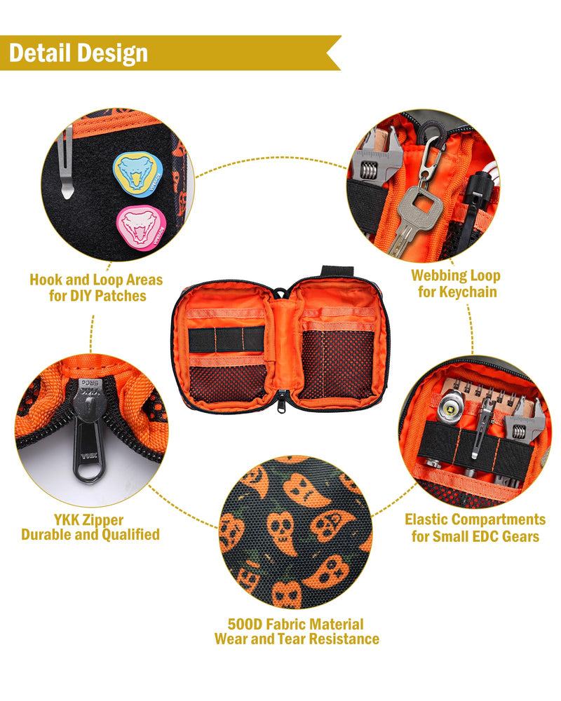 VIPERADE VE26 EDC Pouch Organizer with 11 Compartments, Small Tool Pouch with DIY Patches Area, EDC Pocket Organizer for Mutitools Spicy Pattern