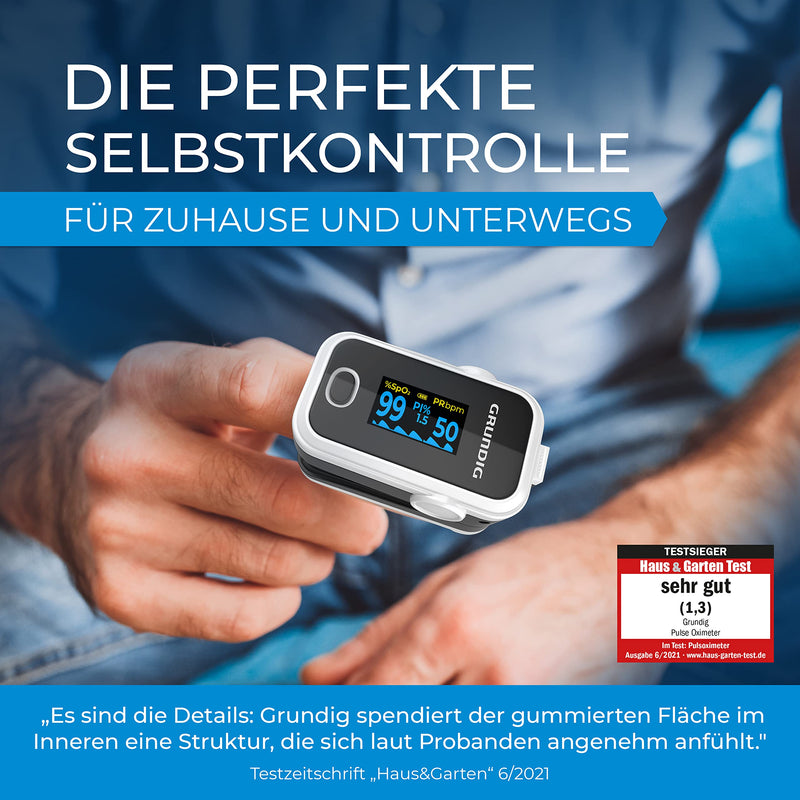 GRUNDIG Pulse Oximeter Oxygen Saturation Oximeter, High Precision Finger Oximeter Meter for Clinically Accurate Determination of Oxygen Saturation in Blood, Finger Measuring Device with Pulse Monitor Test
