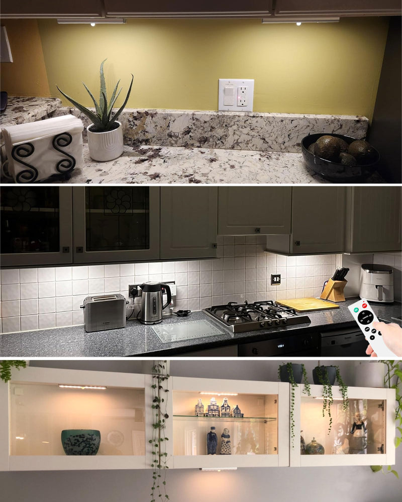 SZOKLED 20LED Under Cabinet Lighting Remote Control, Wireless Closet Lights Rechargeable Under Counter Lights for Kitchen, Hallway, Display, Multiple Colors (4 Pack) Rechargeable / 4 Packs
