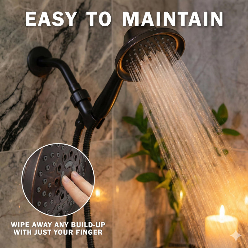 Aqua Elegante Massage & Mist Handheld Shower Kit - 6 Function High Pressure Adjustable Hand Held Showerhead with Hose and Mount, Easy Install for Boosting Low Water Flow - 2.5 GPM - Oil-Rubbed Bronze
