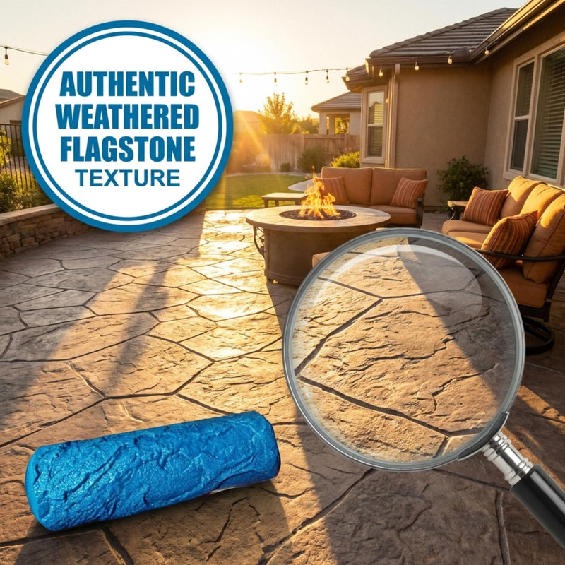 The Original Weathered Flagstone, Concrete Roller Stamp, Stone Texture Roller, Concrete Roller Stamp, and Masonry Form, for decorative concrete patios, driveways, walkways, water features, etc. by SBC WeatheredFlagstone
