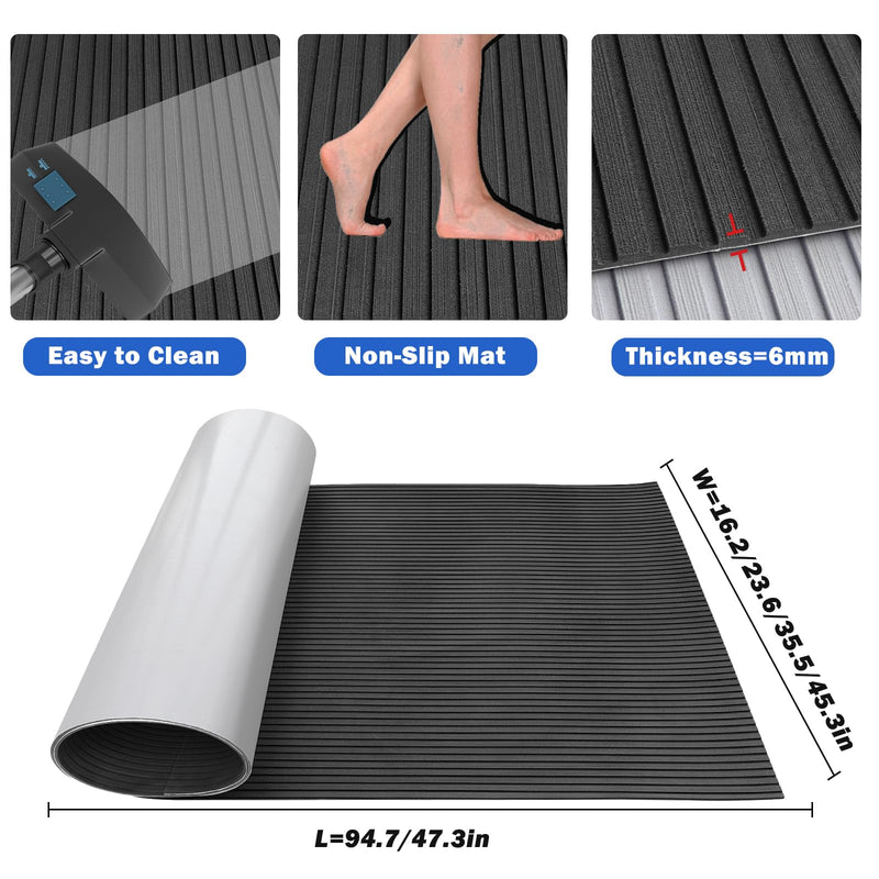 Boat Flooring EVA Foam Boat Decking Camo 94"x45"/35"/23" Non-Slip Boat Mat Self-Adhesive Foam Boat Deck Flooring Carpet Mat Rolls for Kayak Deck Boat Yacht Flooring Motorboat 94.5x16.2"-10.6sqft D-Black 1