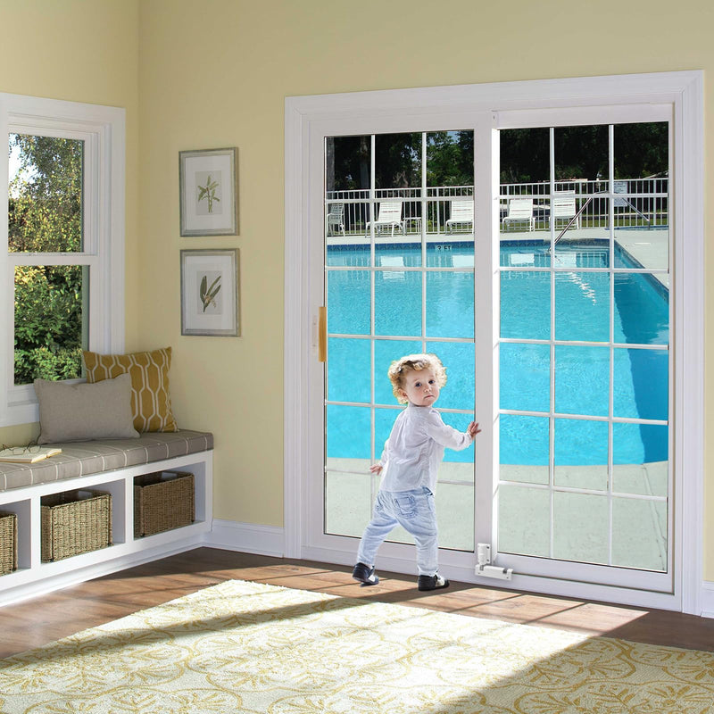 Patio Sliding Glass Door Security Lock/Bolt, Rail-Childproof Safety Window Locks for Any Slide Doors and Windows, Install on The Top Bottom Foot Kick Lock White 2PC 2
