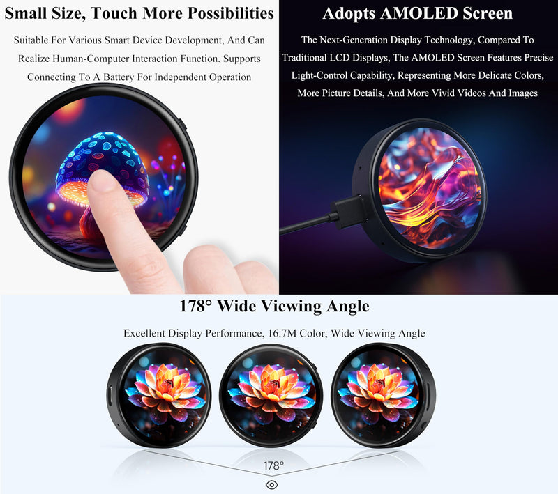 ESP32-S3 1.75inch AMOLED Round Touch Display Development Board, 466×466 Pixels, QSPI Interface, Onboard Dual Digital Microphone Array, Supports AI Speech Interaction, with Speaker and Case