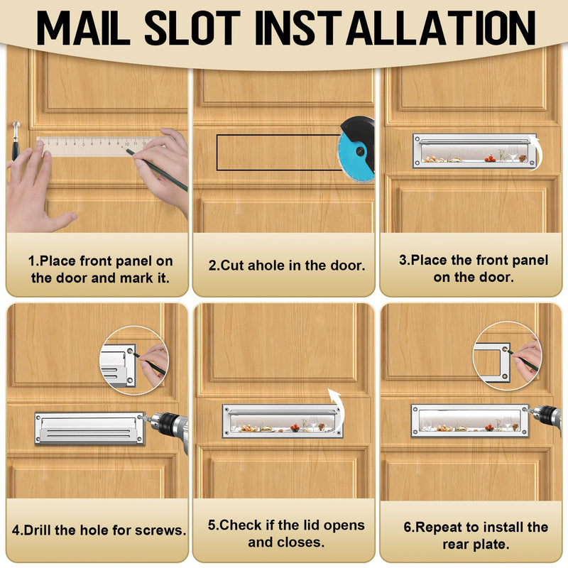 10 inch Mail Slot for Front Door, Stainless Steel Mail Slot Cover, Easy to Install, 1 Pack, 10"×3", Silver 10 Inch