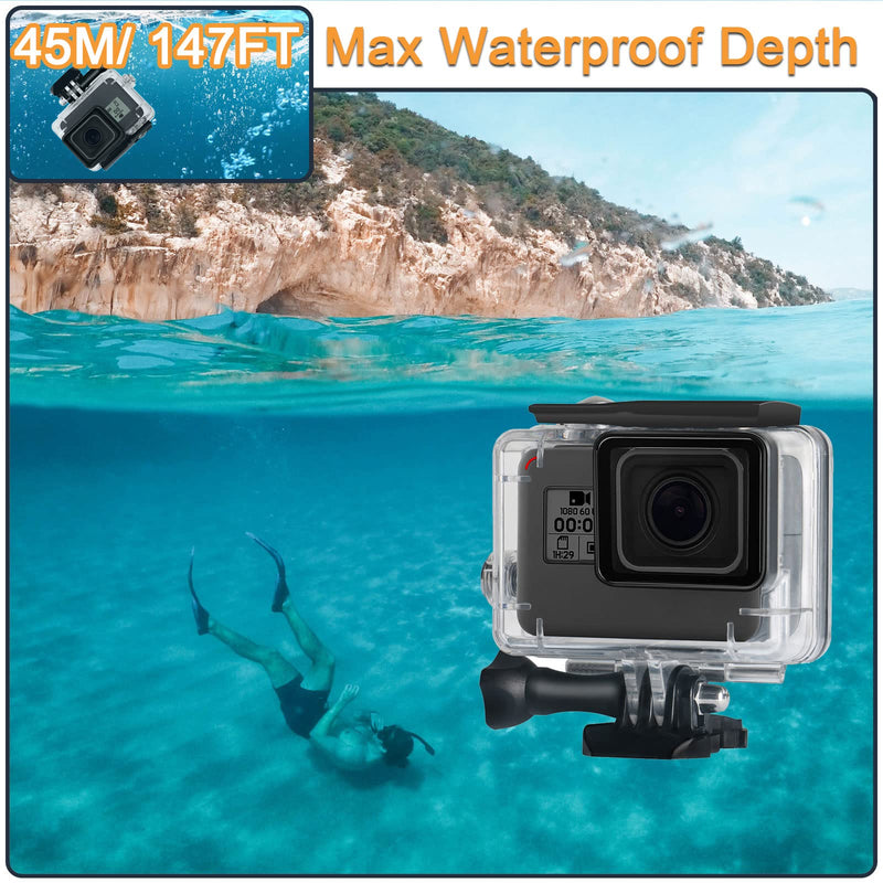 Waterproof Housing Case for GoPro Hero 5 6 7 Black, Protective Underwater Dive Shell with Bracket for Go Pro Hero5 6 Hero7 Black Action Camera Accessories Kit