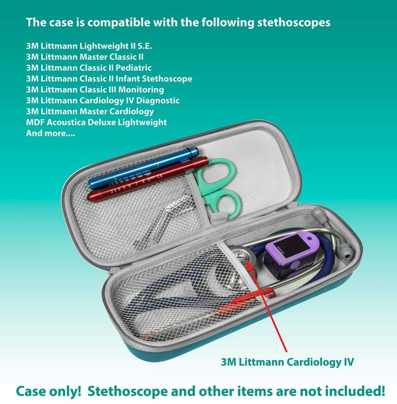 ButterFox Semi Hard Stethoscope Case for Classic III, Cardiology IV Diagnostic, Lightweight II S.E, and More Stethoscopes with Pocket for Nurse Accessories (Green/Teal)
