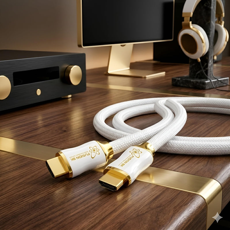 Fusion8K White HDMI 2.1 Cable 3ft - Certified 48Gbps 8K@60Hz 4K@120Hz 10K | HDR Dolby Vision eARC | Braided Cord for PS5 Xbox Series X Apple TV 4K 3 Feet