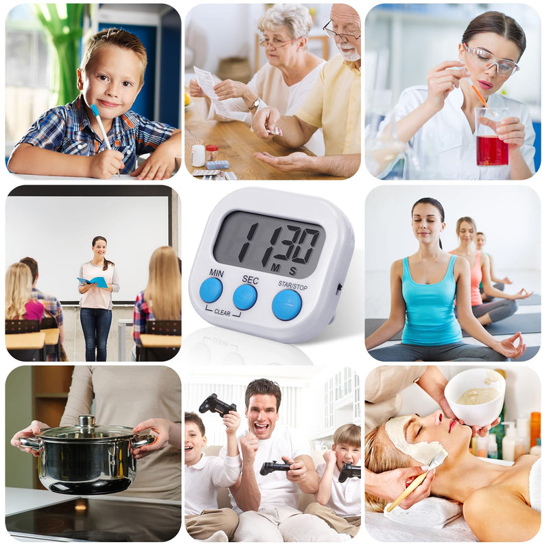 Weewooday 12 Pcs Digital Kitchen Magnetic Timer Bulk Classroom Count up Countdown Timer Large Digits Egg Loud Alarm Cute Desk Stopwatch for Teacher Kids Cooking Office(White,Stylish Style) Stylish Style White