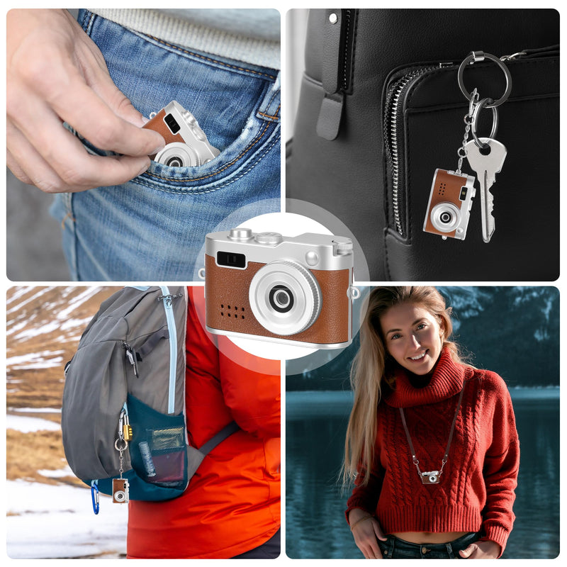 Mini Keychain Camera, FHD 1080p 8MP Mini Digital Camera with 32GB SD Card, 0.96" HD Display, 100 Mins Battery Life Small Camera for Travel Study Recording (Brown, 16GB) Brown