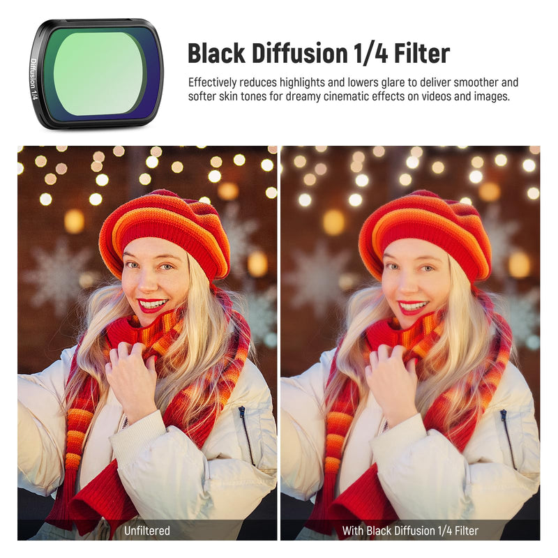 NEEWER Magnetic Black Diffusion 1/4 Filter Compatible with DJI OSMO Pocket 3, Dreamy Cinematic Effect Lens Filter with Ultra Slim Frame & Multi Coated HD Optical Glass, 2 LCD Touch Screen Protectors