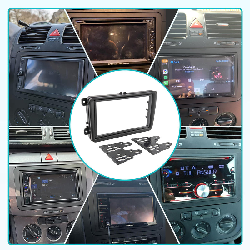 Double DIN Radio Dash Kits for Volkswagen Jetta/GLI/Passat/CC/Tiguan/Scirocco 2006-2018, Double Din Radio Mount Housing Bracket Installation Trim Bezel Kit Installation Aftermarket Stereo