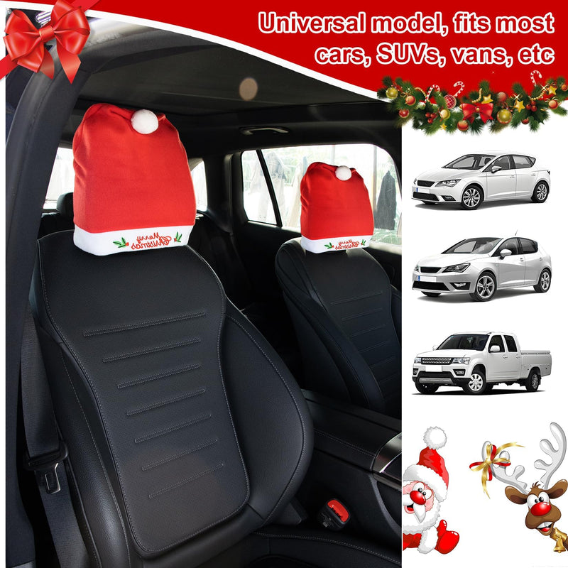 PSLER 4PCS Santa Claus Car Headrest Cover Merry Christmas Embroidery Patterns For Christmas New Year Festival Holiday Party Car Decoration Universal Car Seat Head Rest Covers Merry Christmas Pattern