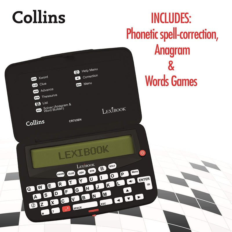 Lexibook - Collins Bradford, Electronic Crossword Solver, Bradford, Phonetic Spell-Correction, Words Games, Electronic, with Battery, Black/White, CR753EN
