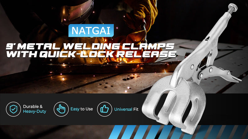 NATGAI 9" Locking Pliers Set, 4 Pack Metal Welding Clamps with Quick-Lock Release, Heavy Duty C-Clamp Vice Grips for Welding, Woodworking, Auto Repair, Sheet Metal Holding (4 Pack)